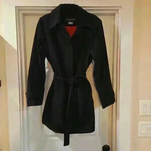 Towne Collection Womens Midi Belted Trench Coat Black Size XL